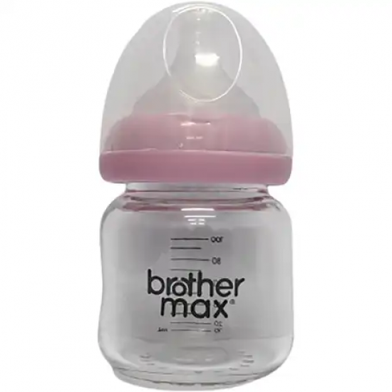 Brother Max | Glass Feeding Bottle 100ml+ Ss Teat | Pink