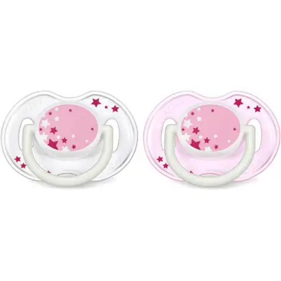 Philips Avent - Soother Silicon 0-6M Night Time Girl X2  Comfortable Orthodontic Resistant