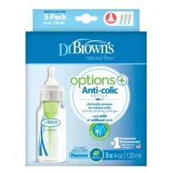 Dr. Brown's Bottle Plastic Narrow Neck 120ml 3 Pack  Pediatrician-Recommended Anti-Colic Technology