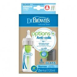 Drbrown Feeding Bottle Glass Narrow Neck 120ml 2 Pack  Anti-colic technology BPA-free materials