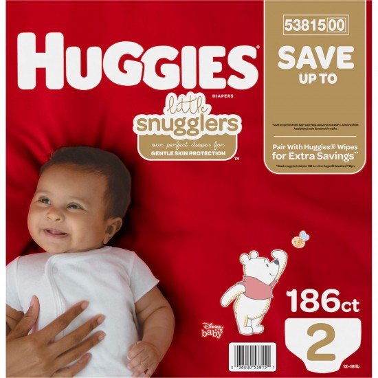 Huggies Little Snugglers Diapers Size 2 - 186 Ct