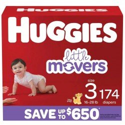 Huggies Little Movers Diapers, Size 3 - 16-28 Pounds (174 Ct)