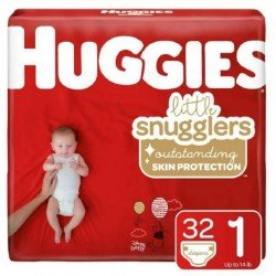 Huggies Little Snugglers Diapers, Heavy Absorbency, Size 1 (8 to 14 Pounds), 32 Ct