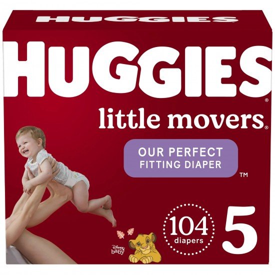 Huggies Little Movers Baby Diapers, Size 5, 104 Ct