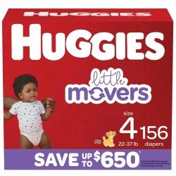 Huggies Little Movers Diapers, Size 4 - 22-37 Pounds (156 Ct)