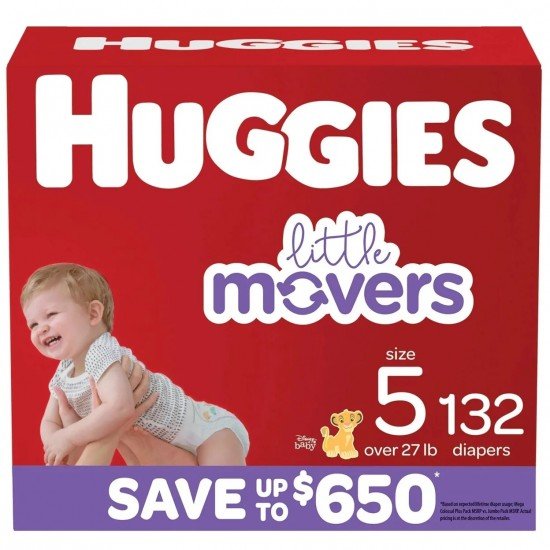 Huggies Little Movers Diapers, Size 5 - 27+ Pounds (132 Ct)