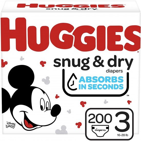 Huggies Snug & Dry Baby Diapers, Size 3, 200 Ct, One Month Supply