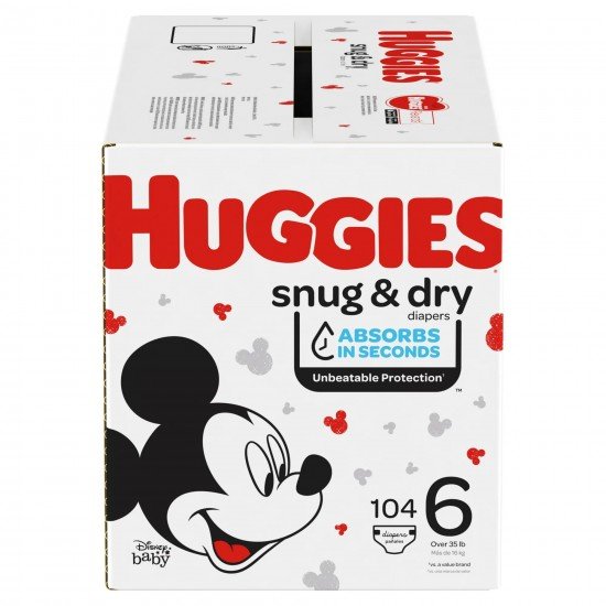 Huggies Snug & Dry Baby Diapers, Size 6, 104 Ct