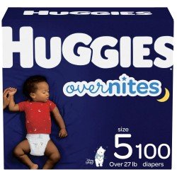 Huggies Overnites Comfortable Wetness Indicator Hypoallergenic Fragrance Free Overnight Breathable Diapers - Size 5, 100 Ct