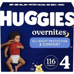 Huggies Overnites Nighttime Baby Diapers, Size 4, Choose your package