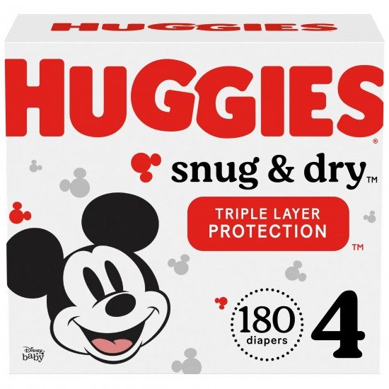 Huggies Snug & Dry Baby Diapers, Size 4, 180 Ct