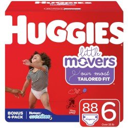 Huggies Little Movers Overnight Lotion, Latex and Fragrance Free Hypoallergenic Wetness Indicator Diapers - Mickey Mouse, Size 6, 88 pcs