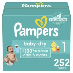 Pampers Baby Dry Diapers Size 1, 252 Ct