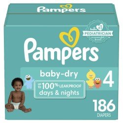 Pampers Baby Dry Diapers Size 4, 186 Ct