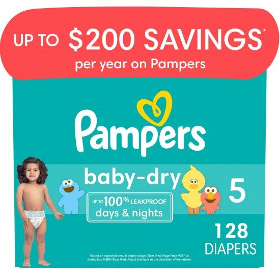 Pampers Baby Dry Diapers Size 5, 128 Ct