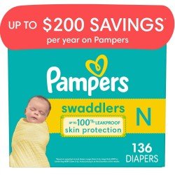 Pampers Swaddlers Diapers Size Newborn, 136 Ct