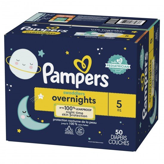 Pampers Swaddlers Overnight Diapers Size 5, Choose your package, Ct