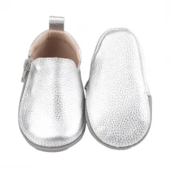 Rczs 04 Zipper Shoes Rubber Soles Silver 22-23 12-18 Months