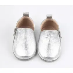 Rczs 04 Zipper Shoes Rubber Soles Silver 22-23 12-18 Months