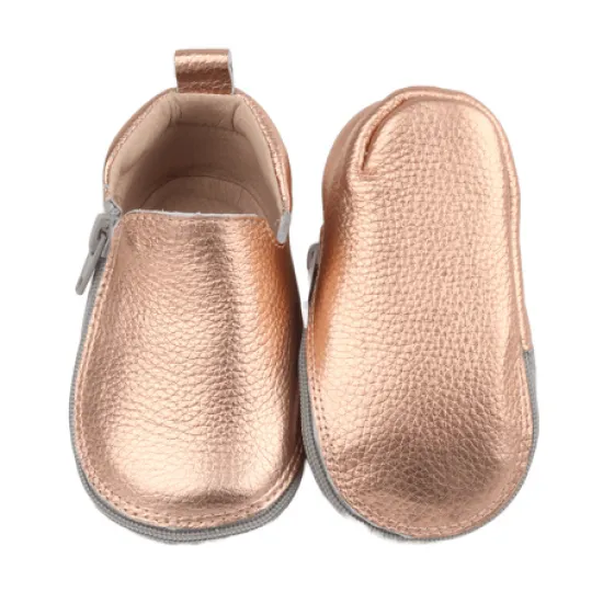 Rczs 06 Zipper Shoes Rubber Soles Bronze 22-23 12-18 Months