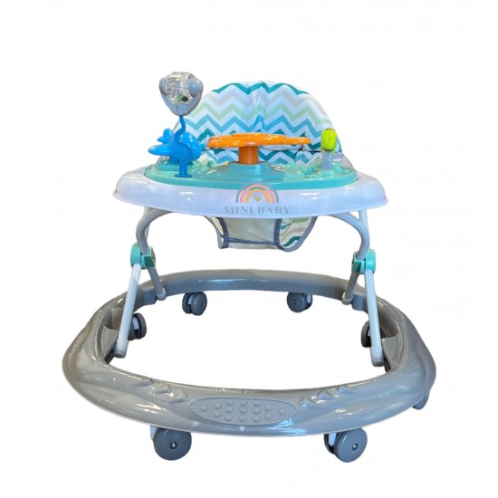 Baby walker with folding toys, blue color with comfortable seat